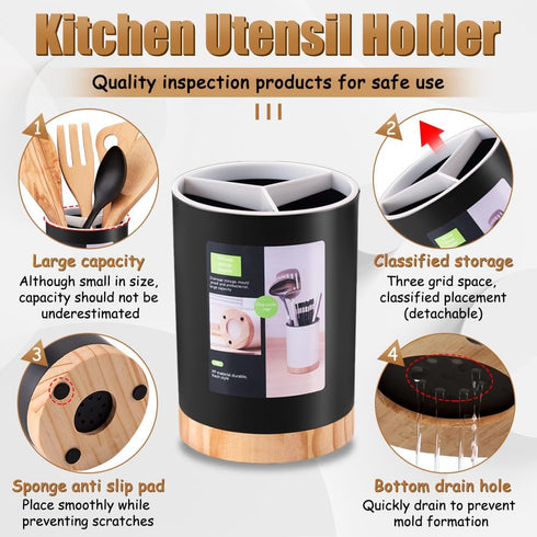 Kitchen Utensil Holder Tableware Storage Bucket, Spoon Chopsticks Fork Drain Rack Utensil Crock for Counter, Household 3-Format Tableware Drainer ...