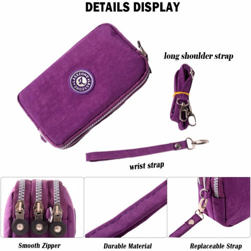 Women's Nylon Cell Phone Purse Small Crossbody Shoulder Bag 3 Layer Wristlet Wallet Zipper Clutch Purse...