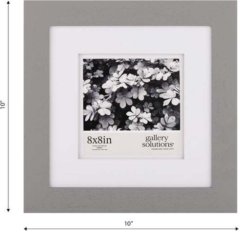 Gallery Solutions - 8"x8" Flat Grey Wall Frame - Double White Mat - Wall/Wall Mount Display - Perfect Fit for 5"x5" Photos - Versatile Mounting Op...
