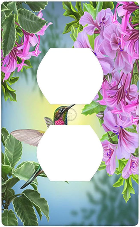 Hummingbird Wall Plates Switch Covers Small Bird Violet Flowers Green Leaves Duplex Outlet Cover Plug Plate For Home Decor Office Standard...