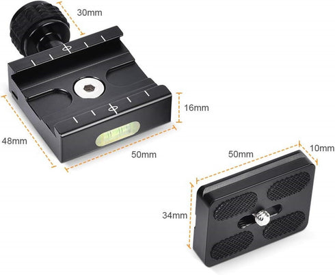 UTEBIT 50mm Arca Swiss Quick Release Plate, Aluminum QR Clamp Adapter Set with 3/8"&1/4" Screw Hole, Built-in Bubble Level Compatible with Manfrot...