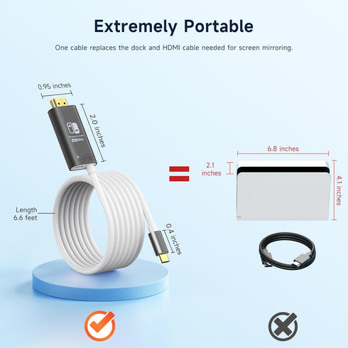 JINGDU 4K@60Hz USB C to HDMI Cable for Nintendo Switch NS/OLED/Steam Deck/ROG Ally, 2m/6.6FT, Portable USB-C to HDMI Cord Replaces The Original Sw...