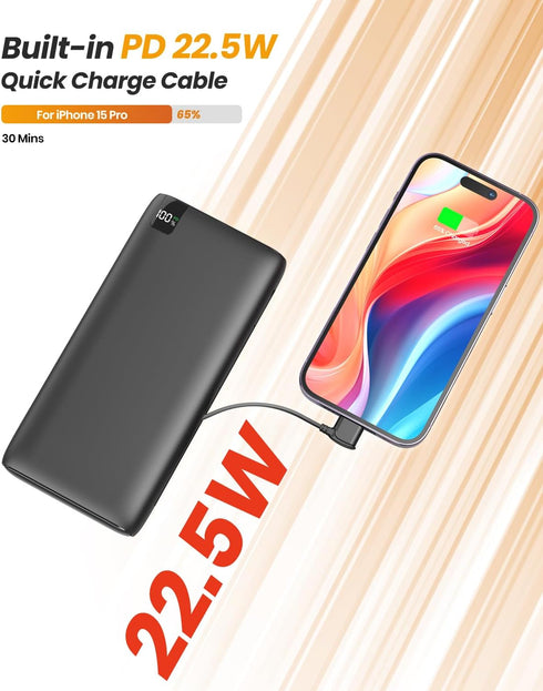 IXNINE Portable Charger 27000mAh with Built in Cables, 22.5W Fast Charging USB C Power Bank, 4 Outputs 2 Inputs External Battery Pack Phone Charge...