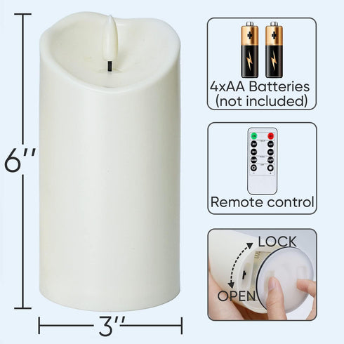 Homemory 6"x3" Outdoor Waterproof Flameless Candles, LED Candles, Battery Operated Candles with Remote and Timers, Electric Fake Plastic Pillar Ca...