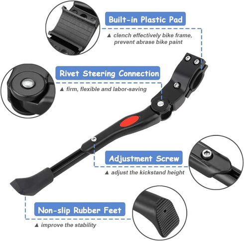 Bike Kickstand Adjustable Aluminum Alloy Bicycle Side Support, Bicycle Kickstand with Non-Slip Foot Pad Fit for 22" 24" 26" 28" Mountain Bike/700 ...