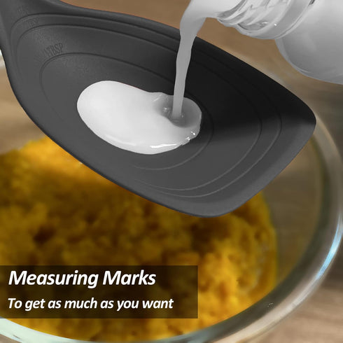 Large Silicone Cooking Spoon, Non-Stick Solid Spoon set with Deep Bolw and Measurement Mark for Mixing, Serving, Draining, Scooping, Scraping, Hea...