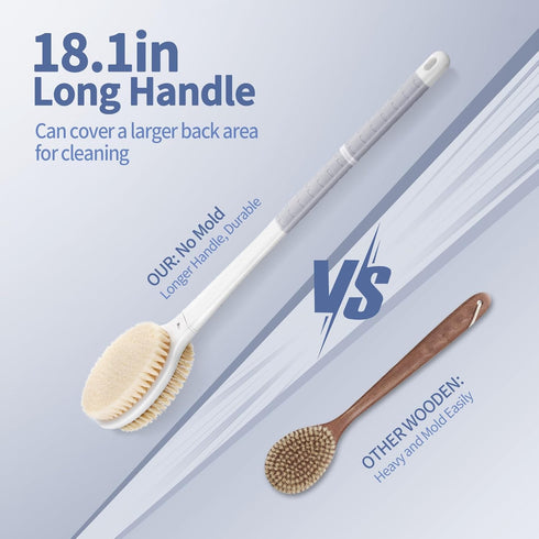 Back Scrubber Body Shower Brush: Anti Slip Long Handle Bath Brush with Stiff and Soft Bristles - Showering Exfoliator for Women, Men, Elderly (Gre...