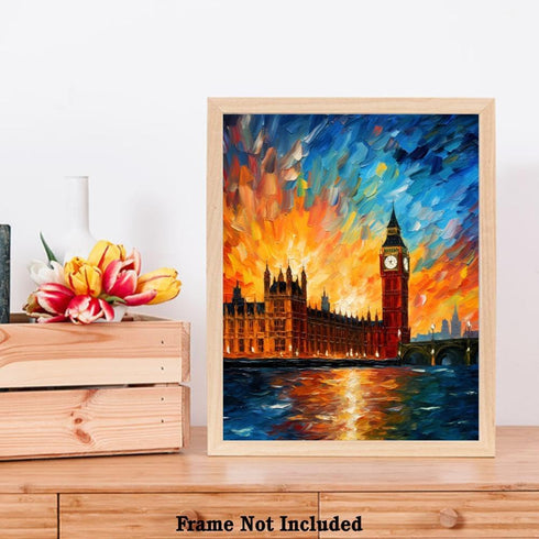 Bestbuddy Pet 11X14 Unframed Starry Night Van Gogh Inspired House of Parliament Elizabeth Tower Big Ben London United Kingdom Landmark Europe Trav...