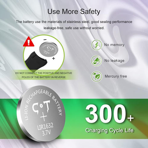 4-Pack 1632 Rechargeable Coin Cells Batteries for Tile Key Finder,3.7V LIR1632 Lithium Rechargeable Button Battery Replace 3V CR1632...