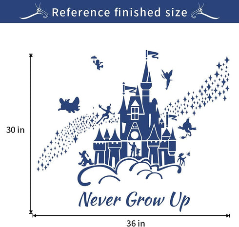 Supzone Castle Wall Stickers Fairy Tale Castle Never Grow Up Quotes Stars Wall Decor for Baby Nursery Room Kids Bedroom Wall Decal-Navy Blue...