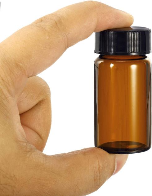 PATIKIL 20mL Reagent Media Bottle, 10 Pack Round Glass Storage Bottles Plastic Screw Cap for Lab Home, Brown...