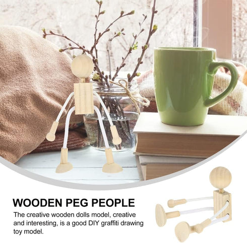 4 pcs Unfinished Wooden Robot Peg Dolls Wooden Figures People Bodies for DIY Painting Supplies Peg Dolls...