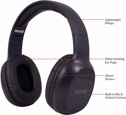 Maxell 199793 Bass 13 Bluetooth On-Ear Headphones with Microphone, Black...