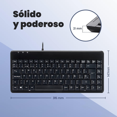 Perixx PERIBOARD-409U ES - Mini USB Teclado - Negro Brillante - QWERTY Español con Ñ tecla...