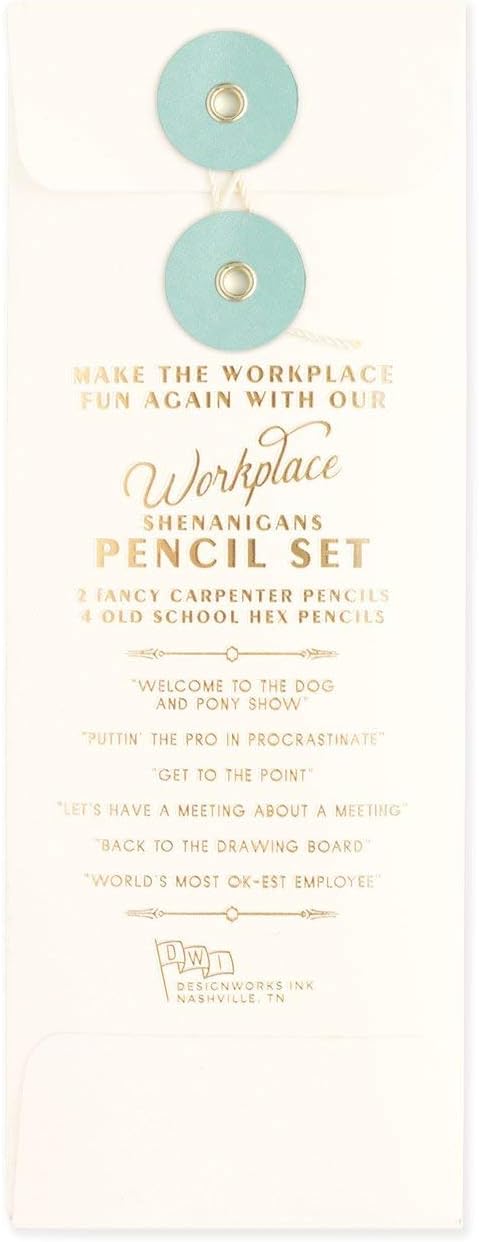 DesignWorks Ink Workplace Shenanigans Engraved Pencil Set Includes 6 Wooden Graphite Pencils with 2 Carpenter Pencils & 4 No. 2 Pencils with Erase...