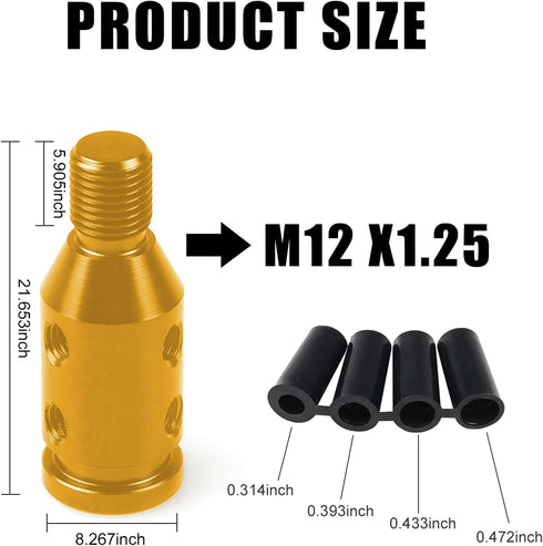 1 PC M12 x 1.25 Universal Shift Knob Adapter, Aluminum Alloy Transmission Gear Stick Shift Connector, for Non Threaded Shifters (Gold)...