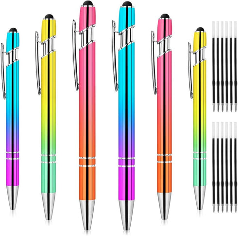 AUAUY 6PCS Ballpoint Pens, 2 in 1 Stylus Pens Stylish Pen, Pretty Metal Stylus Pen with 12 Refills, Black Ink Medium Point 1.0 mm Gift Pens, Cute ...