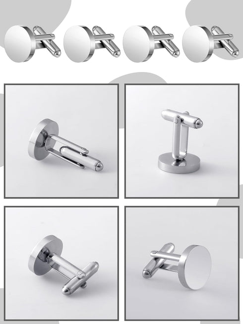 Newcotte 5 Pairs Round Blank Cufflinks Men's Shirts Cufflinks Bulk Stainless Steel Cuff Flat Round Cuff Links for Men Gifts...