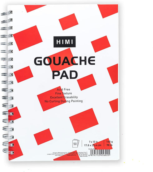 HIMI Gouache Pad 7X10''(98lb/160g) 50 Sheets Mix Paper Pad, Side Wire Bound, Fine Texture, in Gouache Acrylic Art Pad for Sketching, Ink Sketch Bo...