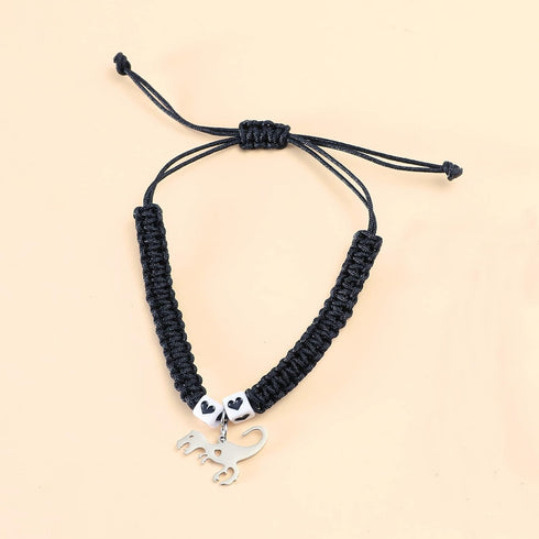 Handmade Braided Rope Tyrannosaurus Dinosaur Bracelet Adjustable Wax Thread Make A Wish Corded Couple Matching Animal Bracelet for Women Men Frien...
