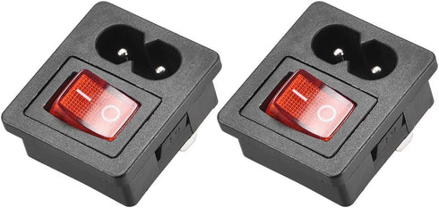 uxcell C8-8 Panel Mount Plug Adapter AC 250V 2.5A 2 Pins 1mm Buckle IEC Inlet Module Plug Power Connector Socket Straight with 3P Red Light ON-OFF...