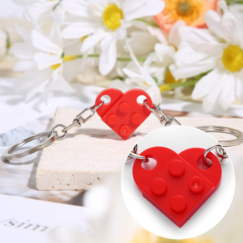 Heart Keychain Set, Red Heart Keychain Small Brick Heart Keychain for Couples, 2Pcs Matching Heart Decorations Valentines Gift for Girlfriend Boyf...