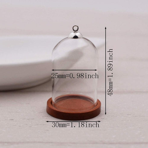 10 Pieces Glass Dome with Wooden Base Glass Vial Pendant with Wood Hollow Glass Cabochons Charms (38x25mm Red Coffee)...