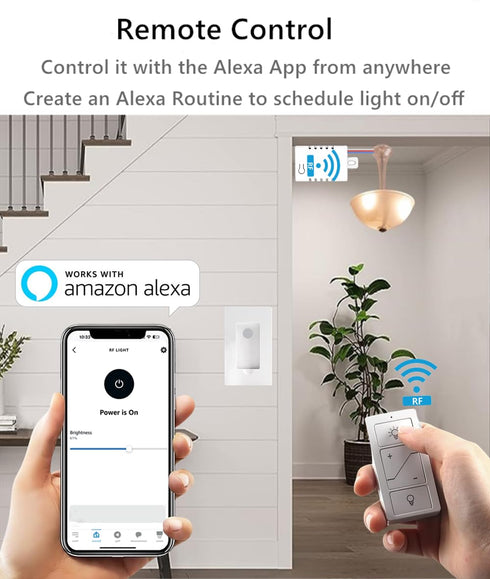 Smart Wireless Light Switch, Dimmer Switch & Receiver Kit No Wiring Wireless Remote Control Switch,Remote & Voice Control,Bluetooth Work with Amaz...