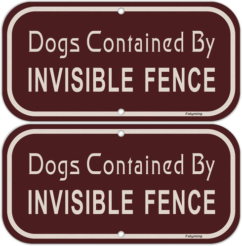 2 Pack Dogs Contained by Invisible Fence Signs 12 x 6 Inches Dog Warning Yard Signs Metal Reflective Sturdy Rust Aluminum Waterproof Easy to Insta...