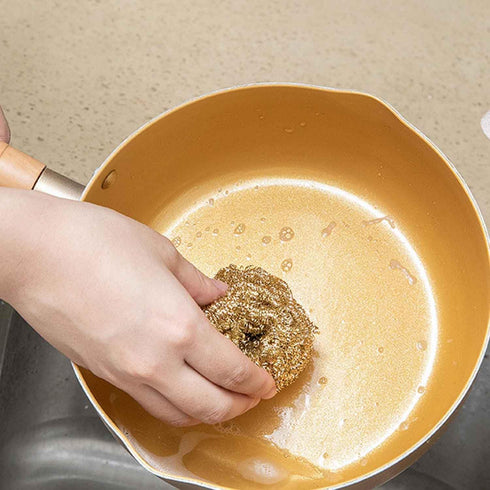 6 Pcs Brass Kitchen Cleaner Scrubbing Scour Copper Scrubber Non-Scratch Dishes Scrubber,Kitchen Steel Wool Easy Scouring Scrubbing Brush,Pot Pan O...