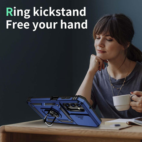 for Samsung Galaxy A15 5G Case with Slide Lens Cover, HD Screen Protector, Military Grade Drop Protection, Magnetic Rotated Ring Holder Kickstand ...