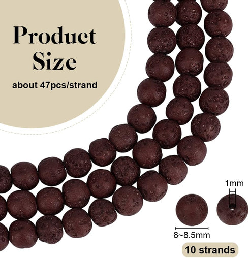 PH PandaHall 470pcs 8mm Natural Lava Beads Brown Lava Stone Beads Oil Diffuser Chakra Bead Round Loose Energy Stone Brown Gemstone Bead for Jewelr...