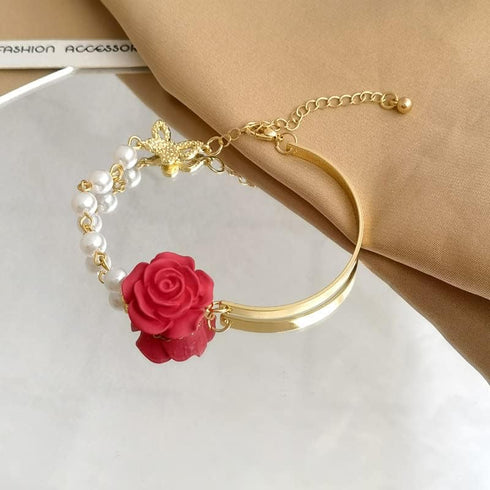 Fuqimanman2020 3PcsRose Flower Jewelry Red White Rose Bluebell Flower Long Necklaces Flower Dangle Earrings Rose Bluebell Bracelet Jewelry Sets Fo...