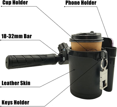 Bike Water Bottle Holder, Handlebar Bike Cup Holder with Phone Keys Holder, Bicycle Water Bottle Holder, Bike Water Bottle Cage for Bike, E-Bike, ...