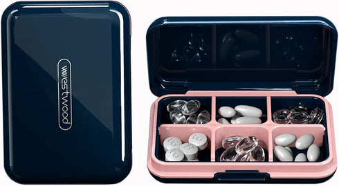 DUBSTAR Travel Pill Organizer Moisture Waterproof Small Pill Box for Pocket Purse 6 Compartments Portable Pill Case Medicine Vitamin Holder Contai...