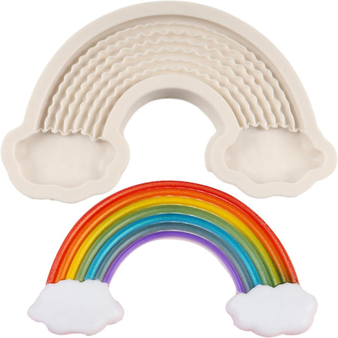 Large Size Rainbow Cake Fondant Mold Rainbow Cloud Silicone Molds For Baby Birthday Cake Decoration Cupcake Topper Candy Chocolate Polymer Clay Gu...