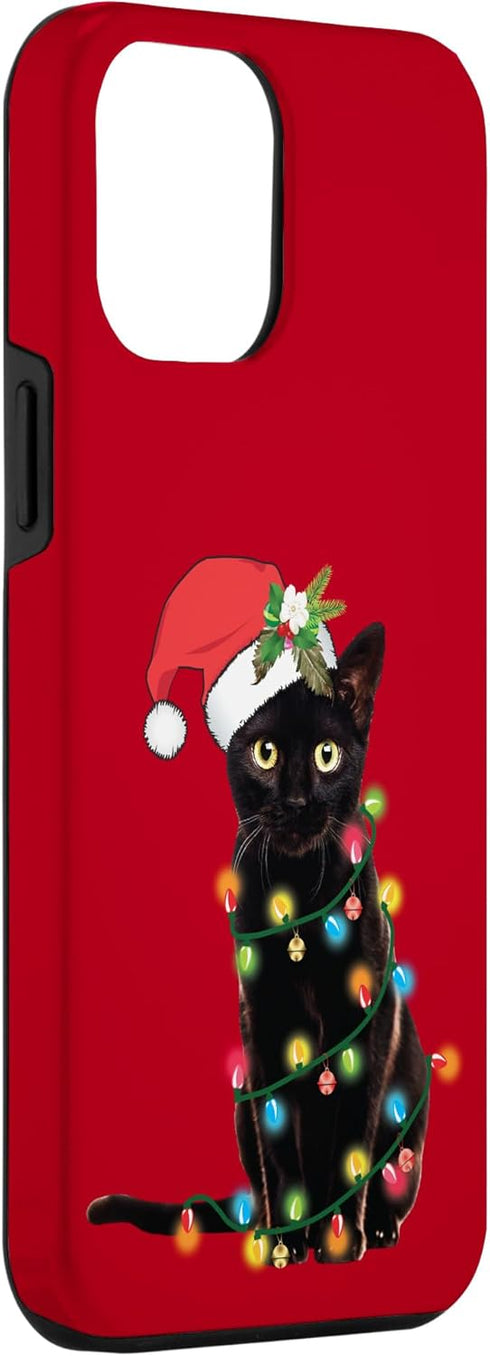 iPhone 12 Pro Max Santa Black Cat Tangled Up In Christmas Tree Lights Case...