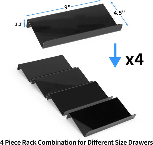 MIUKAA Spice Drawer Organizer for Drawers Wider Than 9 inches, Black Acrylic 4 Tier Seasoning Jars Drawers Insert, Kitchen Spice Rack Tray for Dra...