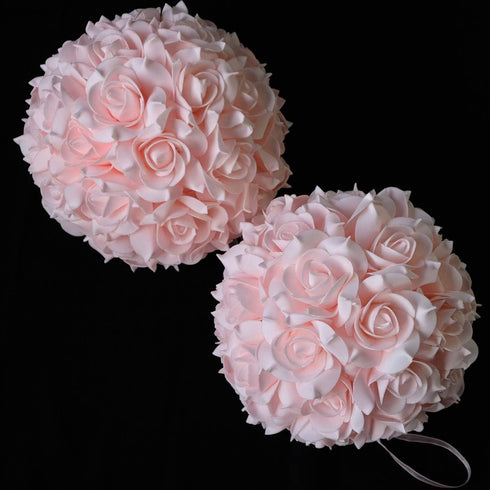idyllic 8 Inches Artificial Flowers Roses, Kissing Flower Balls, DIY Wedding Bouquets Party Home Decorations, Set of 2, Pink...