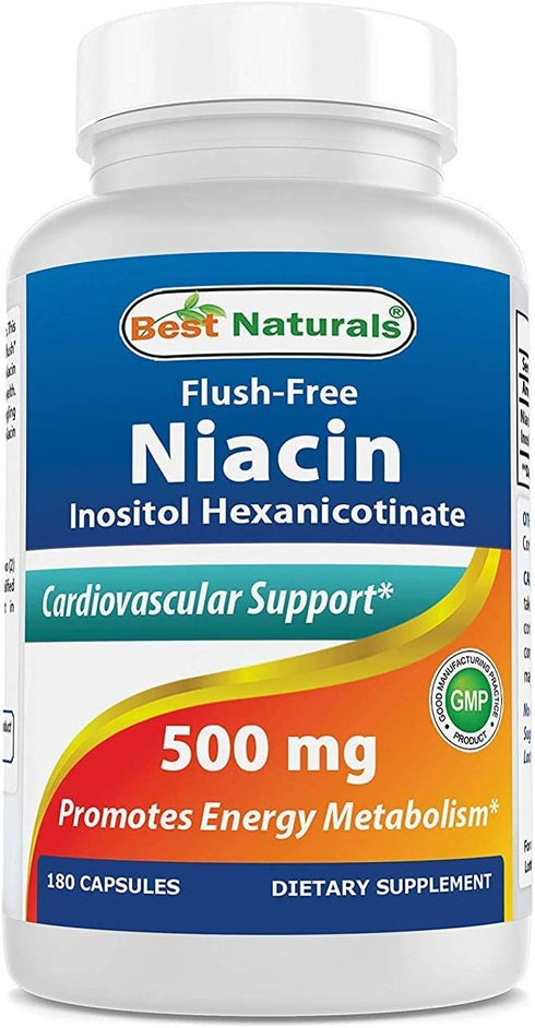 Best Naturals Flush-Free Niacin Inositol Hexanicotinate 500 mg 180 Capsules...