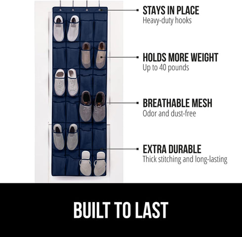 Gorilla Grip Slip Resistant Breathable Space Saving Mesh Large 24 Pocket Shoe Organizer, Up to 40 Pounds, Over the Door, Sturdy Closet Storage Rac...