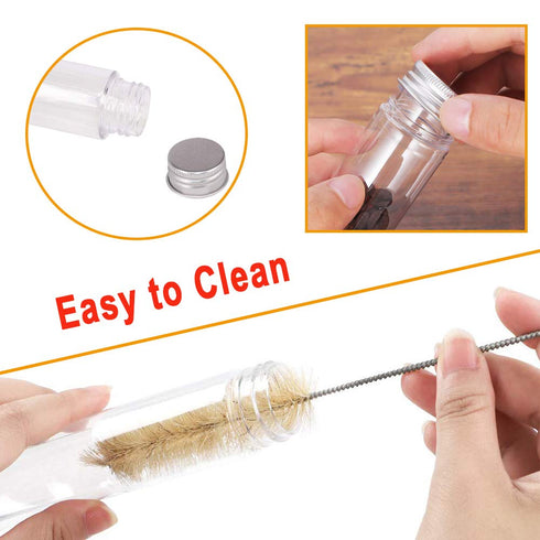 18 PCS 115ml Clear Plastic Test Tubes,150 x 33mm Flat Test Tube,Plastic Test Tube with Screw Caps and 1 Cleaning Brush for Bath Salt,Candy Storage...