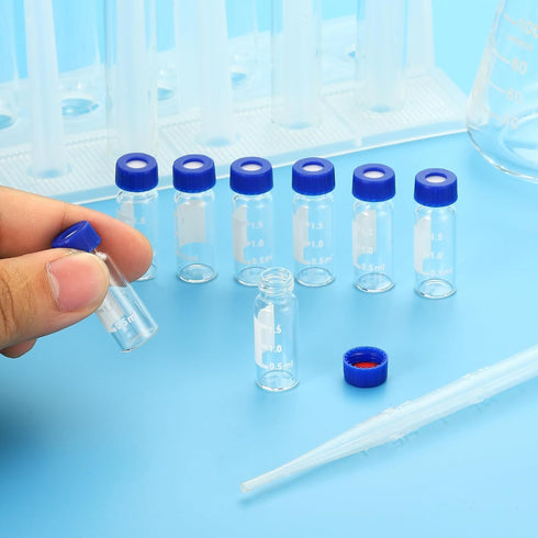 PATIKIL 2ml Autosampler Vial, 100 Pack HPLC/GC Vials 9-425 Lab Clear Vials Sample Vial Screw Cap Writing Patch Red PTFE & White Silicone Septa for...