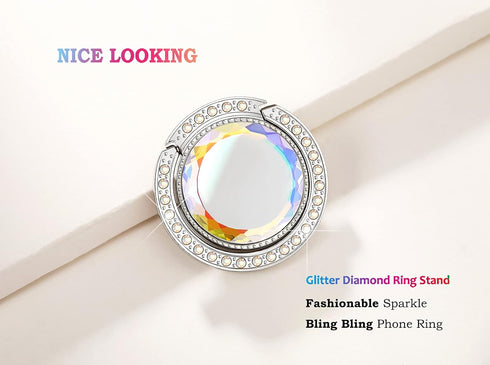 Glitter Bling Bling Phone Ring Holder,Sparkle Phone Ring Grip Artificial Stand with Flat Diamond,Flat Rhinestone Cell Finger Ring for Phones,Pad(S...