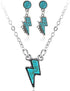 Natural Western Turquoise Lightning Bolt Stud Hoop Dangling Earrings Necklace Bohemian for Women Jewelry Flower Vintage Ethnic Statement Holiday...