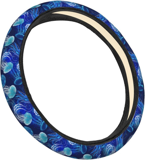 Ocean Blue Jellyfishes Steering Wheel Cover for Women, Girls 15 inch Universal Auto Car Anti Slip Wrap Steering Wheel Covers Fit for Vehicles, Tru...