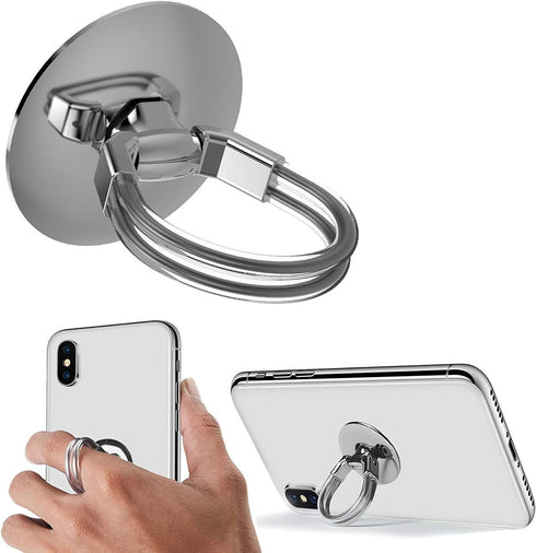 2Pcs Cell Phone Ring Holder, 3 in 1 Universal Phone Ring Stand Car Holder, Finger Grip Phone Holder and Tablet Stand Car Vent Phone Mount (Silver)...
