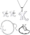 4 Pack Stainless Steel Initial Jewelry Sets for Women Silver Rings Bracelet Earrings Pendant Necklace Uppercase Choker Chain Ear Studs Jewelry Gif...