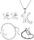 4 Pack Stainless Steel Initial Jewelry Sets for Women Silver Rings Bracelet Earrings Pendant Necklace Uppercase Choker Chain Ear Studs Jewelry Gif...