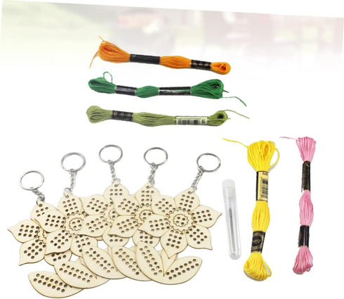 NUOBESTY 5pcs Set Flower Cross Keychain Cross Stitch Keychain Kit Sunflower Keychain Cross Stitch Stamped Kit Embroidery Kits Key Carabiner Craft ...